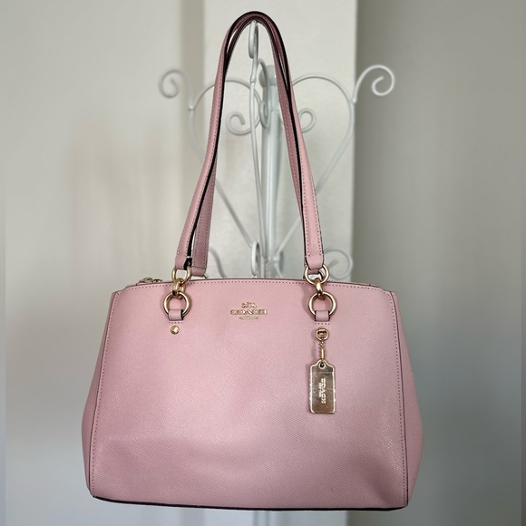 Coach Etta Carryall in Pebbled Dusty Pink Leather Gold Tags